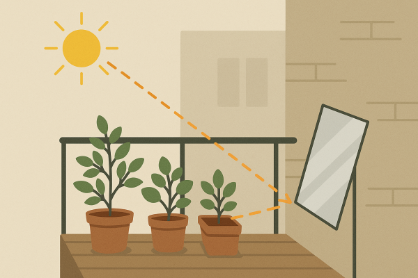 Reflective surfaces on shaded balcony gardens